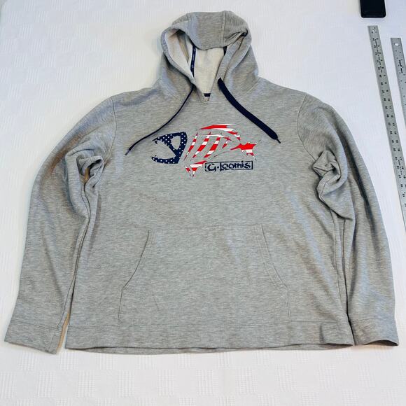 G Loomis Mens L Hoodie Fishing Heather Gray Stars Stripes - Picture 2 of 8